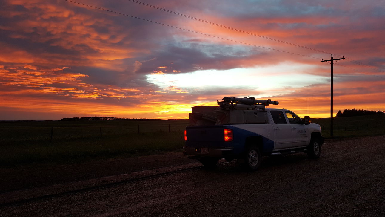 Battle River Power truck on the road at sunrise